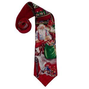 Holiday Traditions Hallmark Santa In The Workshop Toys Tie All Silk Necktie